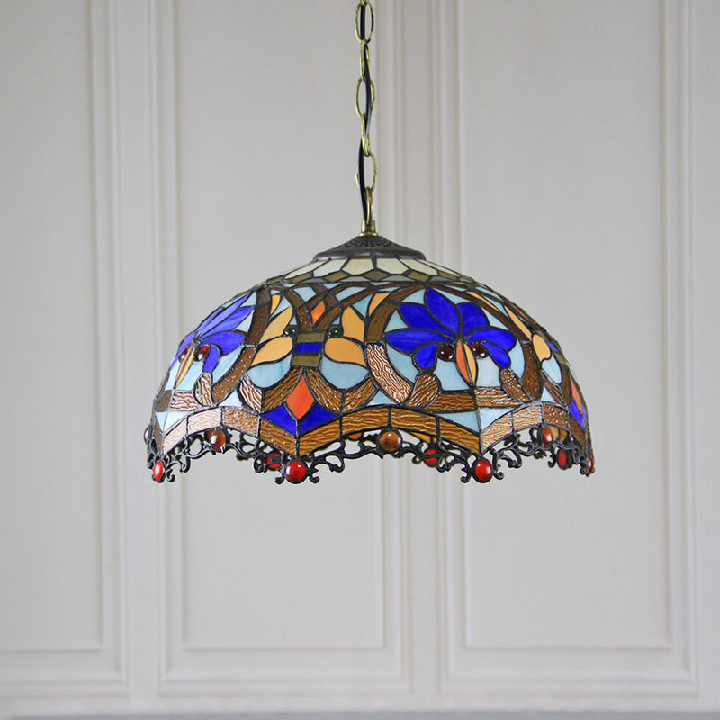 Tiffany Rustic Stained Glass Dome 1-Light Pendant Light