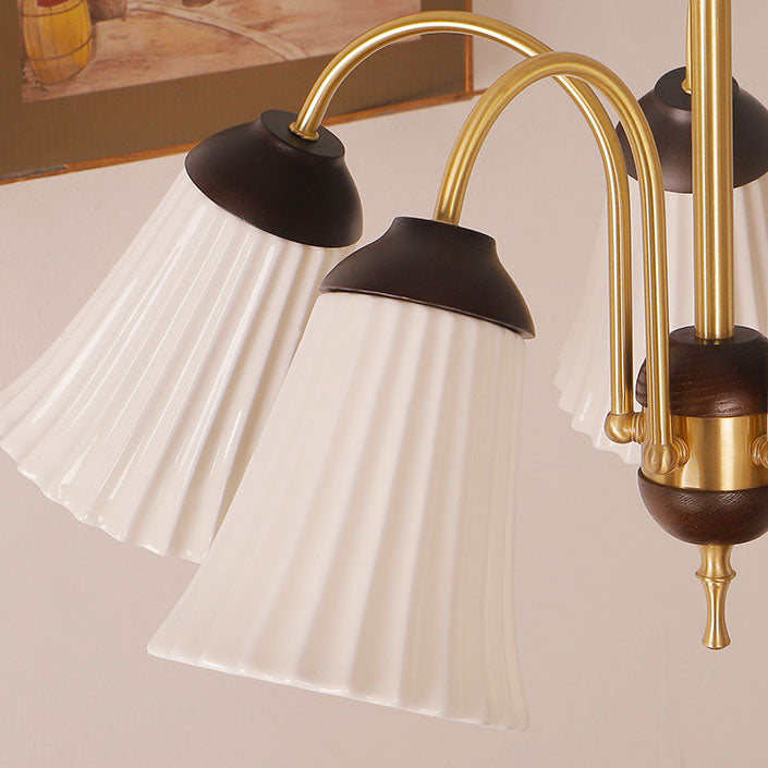Traditional French Provincial Gold Finish Frame Ceramic Morning Glory Shape 3/5-Light Chandelier For Living Room