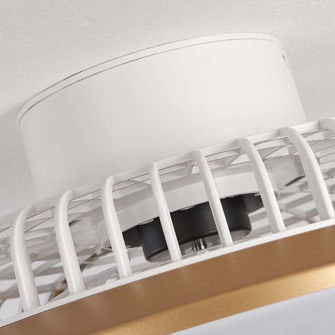 Modern Minimalist Round Cage Iron Acrylic LED Flush Mount Ceiling Fan Light For Living Room