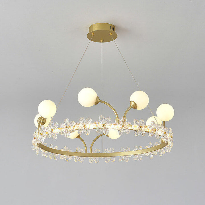 Modern Luxury Gold Finish Frame Crystal Flower Edging 6/8/10-Light Chandelier For Living Room