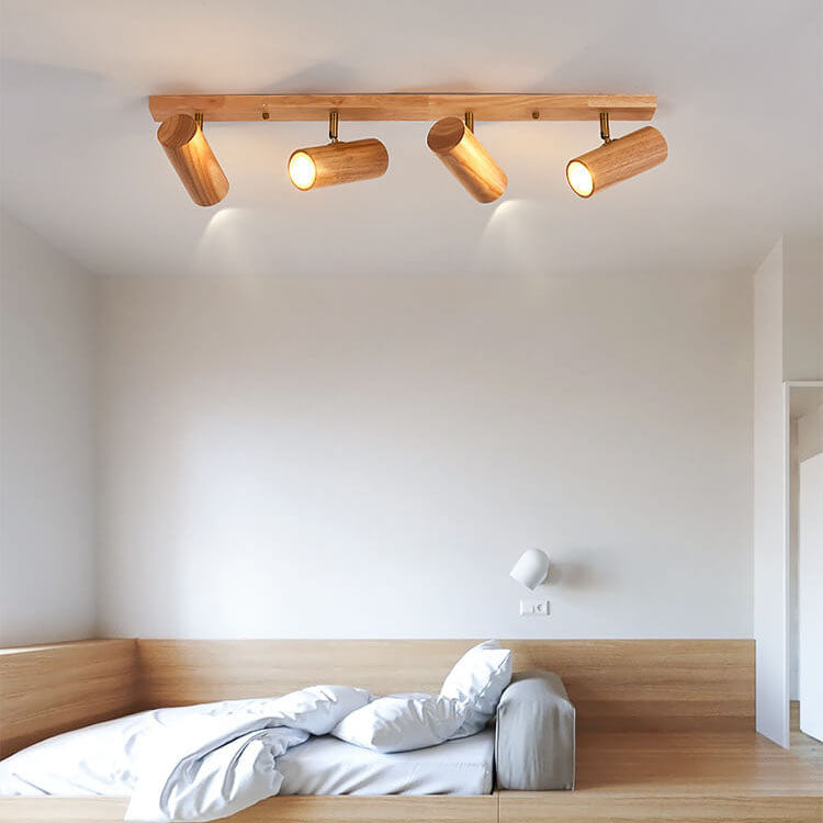 Japanese Minimalist Solid Wood Spotlight Track 1/3/4 Light Flush Mount Ceiling Light