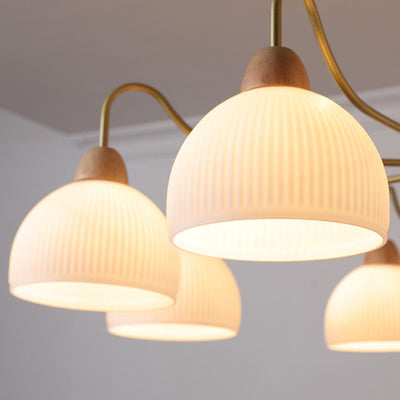 Nordic Japanese Glass Round Wood 3/6/8 Light Chandelier