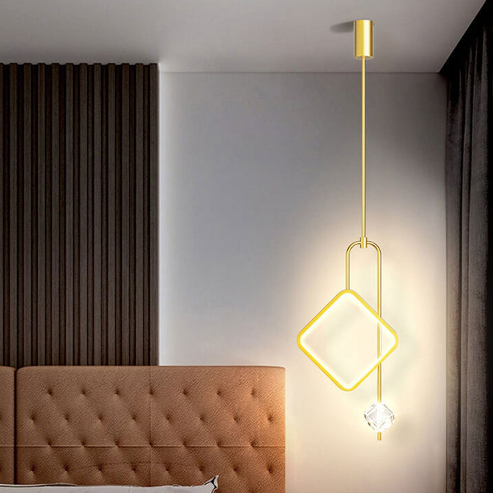 Modern Light Luxury Golden Diamond Geometric Crystal LED Pendant Light