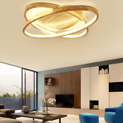 Modern Nordic Wooden Oval LED Flush Mount Light