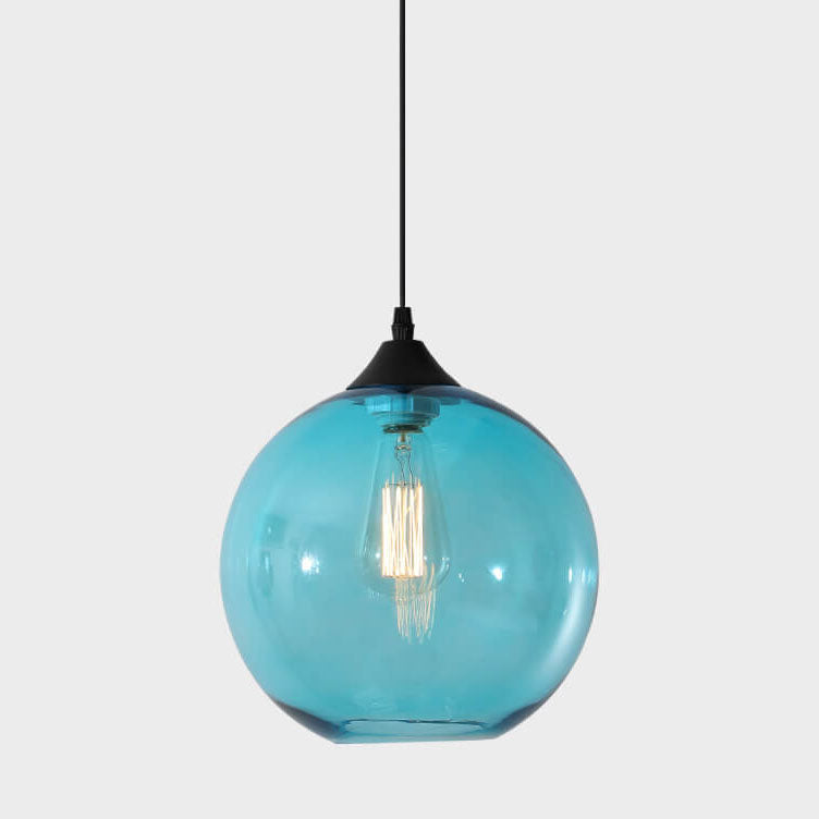 Moderner minimalistischer 1-flammiger Pendelleuchte aus farbigem Rundglas und Eisen für das Wohnzimmer 