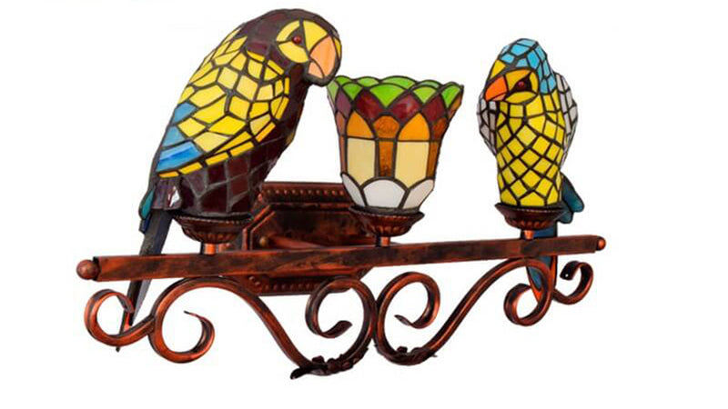 Traditional Tiffany European Retro Parrot Decorative 3-Light Wall Sconce Lamp