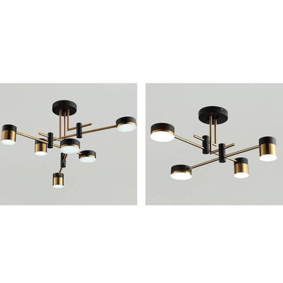Modern Minimalist Black Gold Balanced 4-8 Light Semi-Flush Mount Light