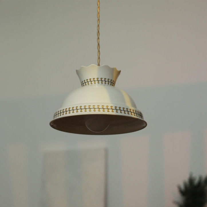 Japanese Vintage Ceramic Round Bowl 1-Light Pendant Light