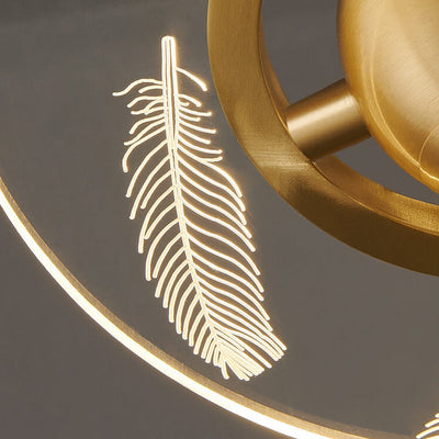 Modern Creative Acrylic Feather Brass LED Semi-Flush Mount Ceiling Light