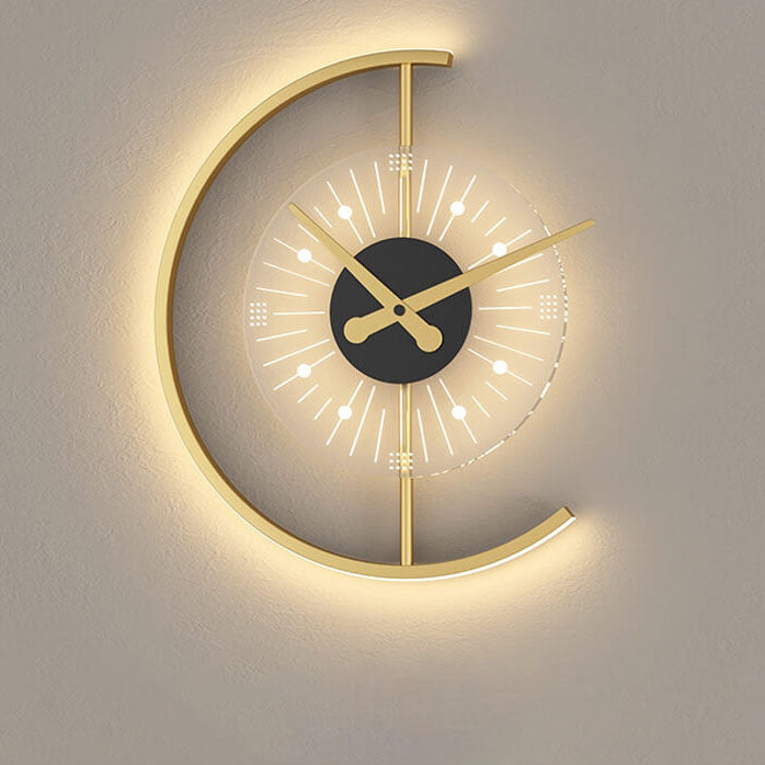 مصباح حائط LED على شكل ساعة بإطار ذهبي بلمسة إبداعية معاصرة لغرفة المعيشة 