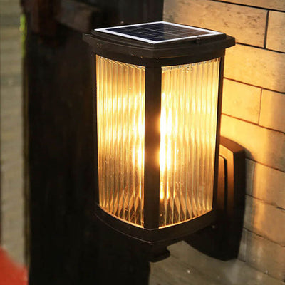 Solar Chinese Outdoor Square Column Cage 1-Light Wall Sconce Lamp