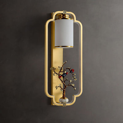 Modern Chinese Brass Jade Ring Knot LED Wall Sconce Lamp