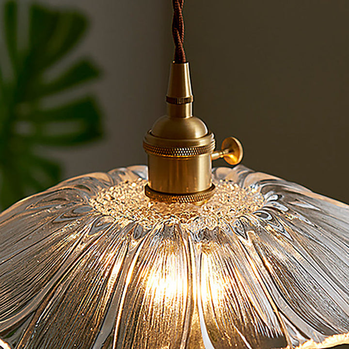 Traditionelle Vintage Messing Lotusblatt Glasschirm 1-Licht Pendelleuchte für Wohnzimmer 