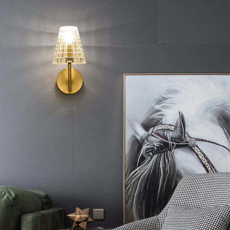 Modern Luxury Textured Glass Cone Brass 1-Light Wall Sconce Lamp