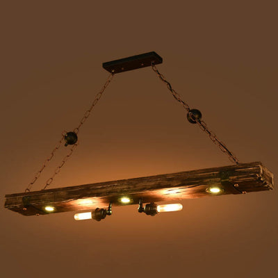 Retro Industrielle Rechteckige Holz Eisen 5-Licht Insel Licht Kronleuchter 
