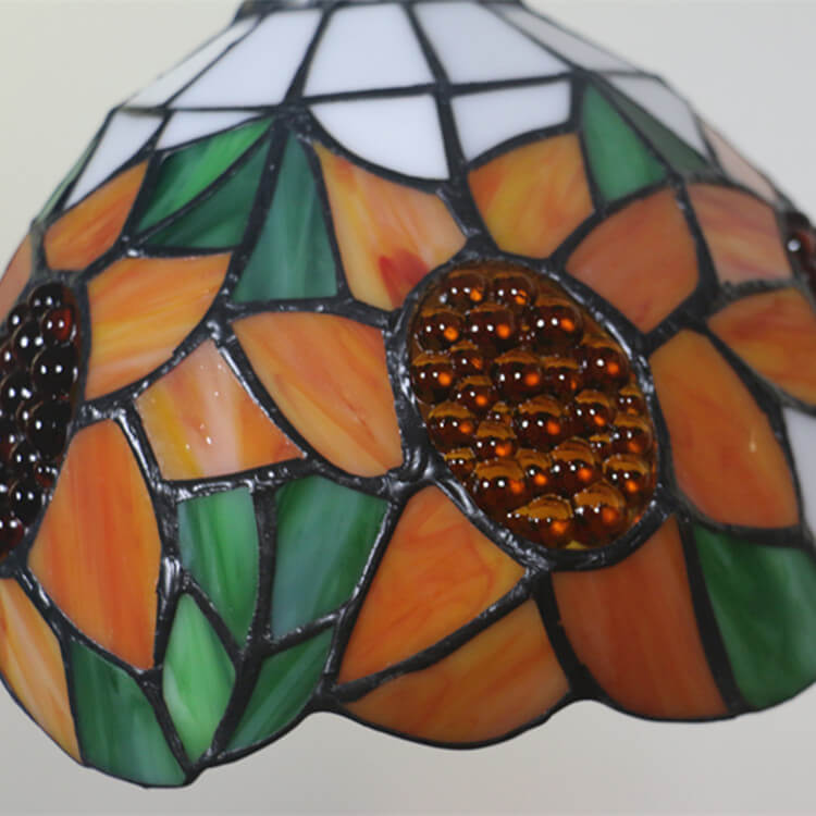 European Tiffany Sunflower Dome Stained Glass 1-Light Pendant Light