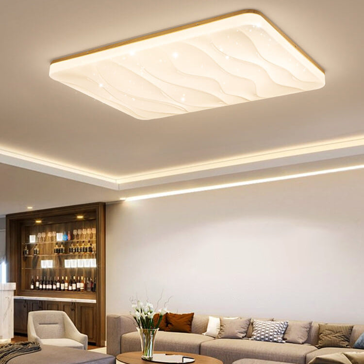 Moderne minimalistische Deckenleuchte mit Massivholzkante, PVC-rechteckigem Schirm und LED-Aufbauleuchte für das Wohnzimmer 