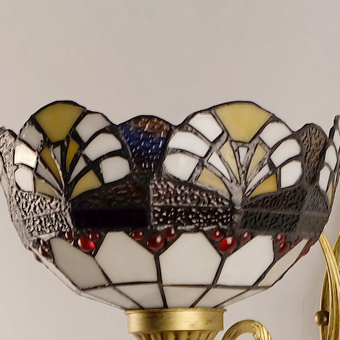 Tiffany Conches Stained Glass Round 1-Light Wall Sconce Lamp