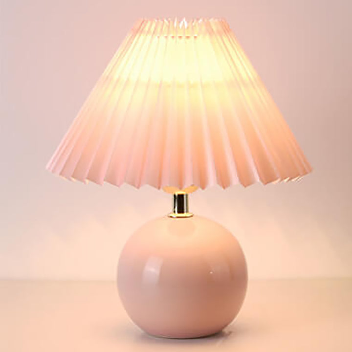 Vintage Plissierter Stofflampenschirm Keramik 1-Licht Tischlampe 