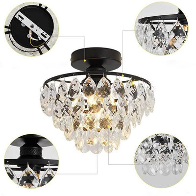 Vintage Luxury Crystal Tassel 1-Light Semi-Flush Mount Ceiling Light