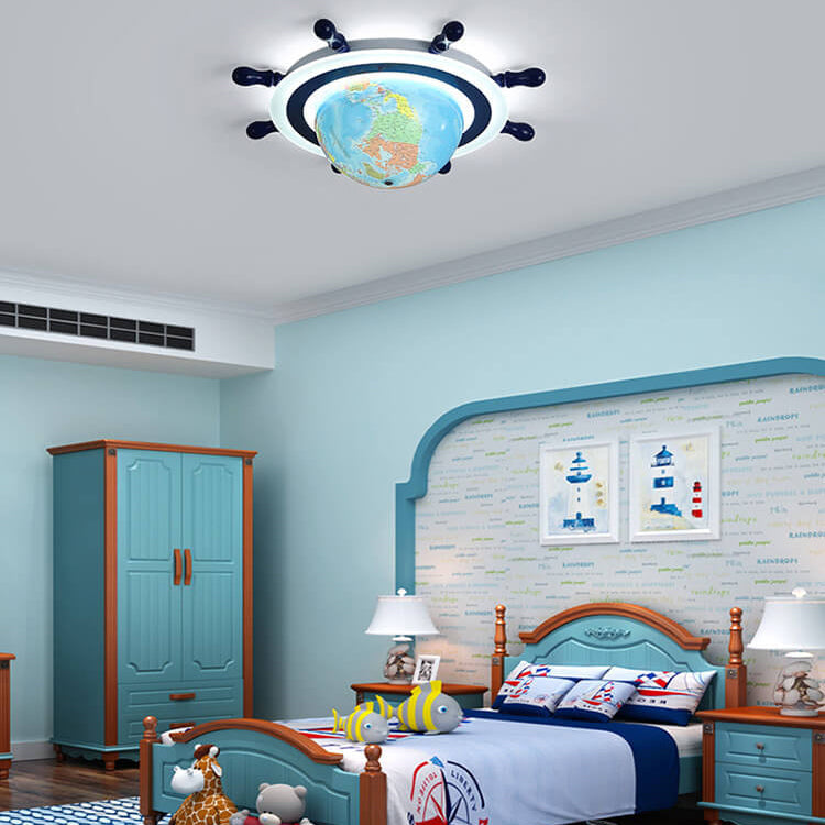 Creative Globe and Rudder Combination Design Childlike LED Flush Mount Light