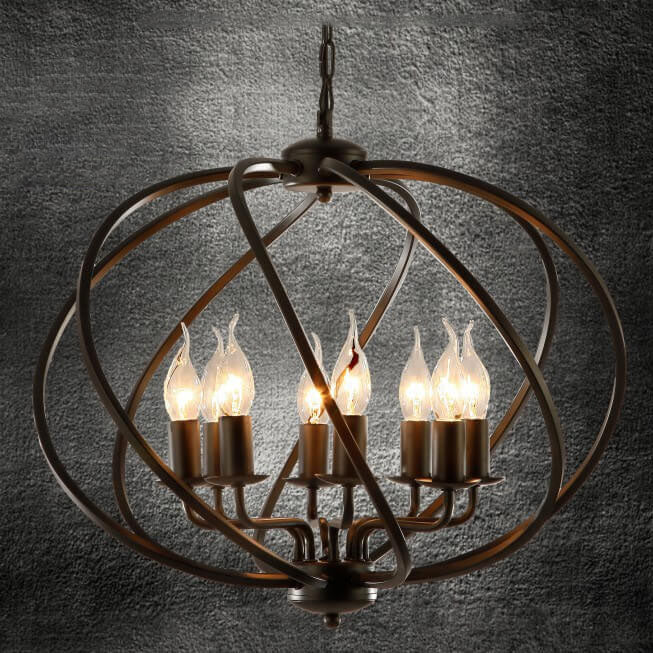 Industrial Vintage Iron Pumpkin Candle 8-Light Chandelier