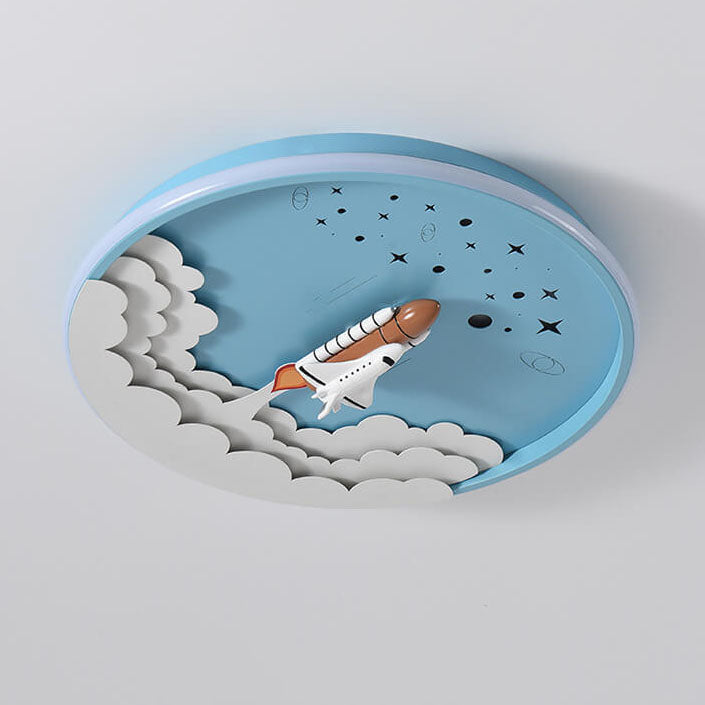 Plafonnier LED rond en forme de fusée de dessin animé créatif et moderne pour enfants 