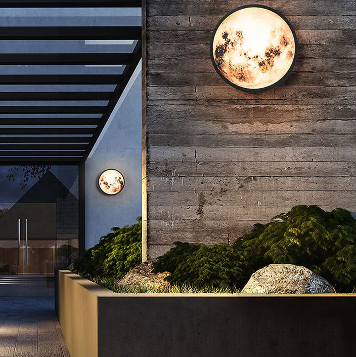 Modern Outdoor Moon Round Waterproof Wall Sconce Lamp