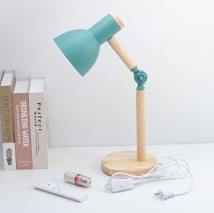 Moderne, minimalistische, einfarbige, drehbare Holz-Eisen-Tischlampe mit 1 Leuchte 