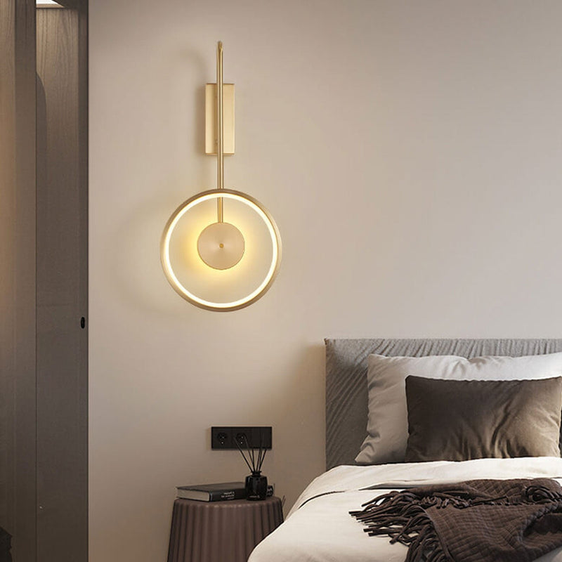 Light Luxury Full Copper Circle Curved Arm LED Wall Sconce Lamp