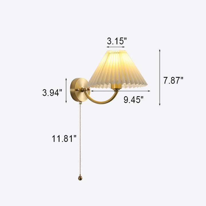 European Minimalist Pleated Copper Fabric 1-Light Wall Sconce Lamp