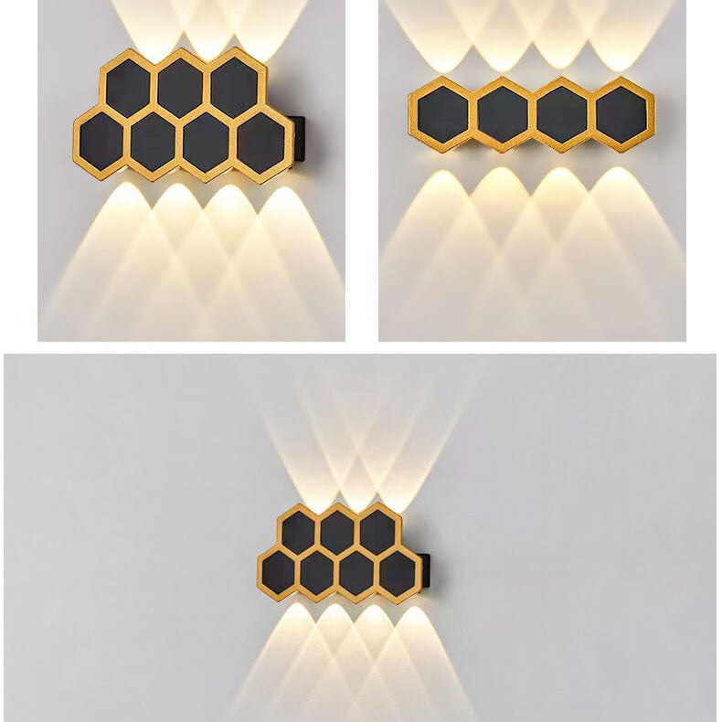 Outdoor Simple Hexagonal Combination Black Gold LED Wall Sconce Lamp