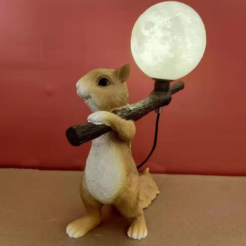 Contemporary Creative Resin Squirrel Moon Glass 1-Light Table Lamp For Bedroom