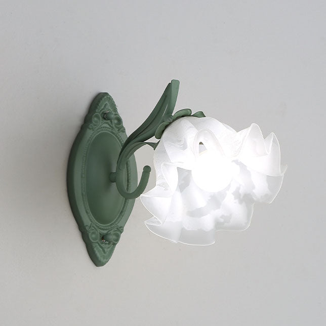 Applique murale à 1 lumière en verre et fer à fleurs rustiques européennes 