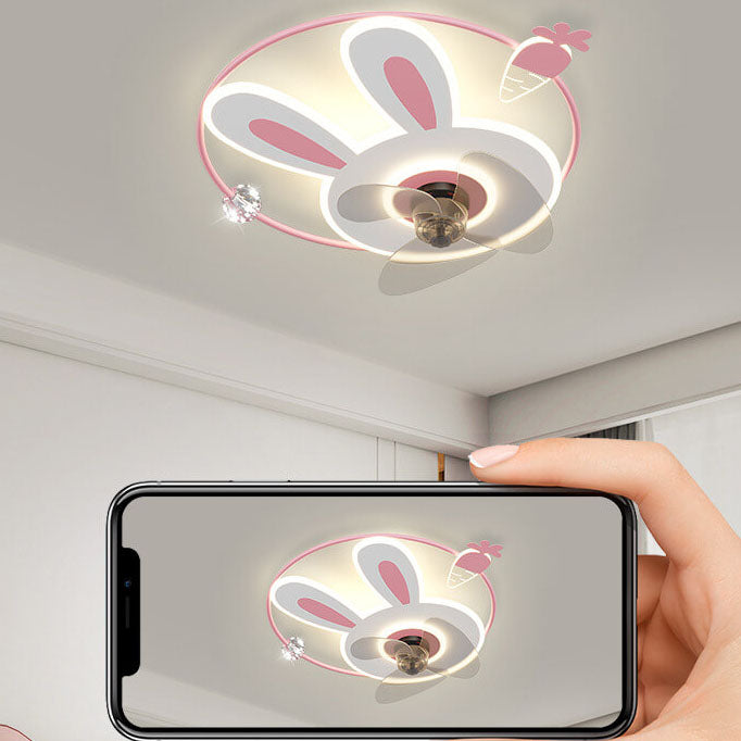 Ventilador de Techo con Luz LED de Zanahoria de Conejo Creativo de Dibujos Animados 