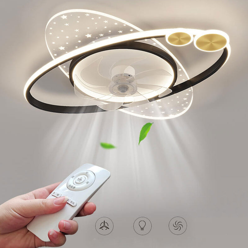 Modern Creative Planet Star Effect LED Flush Mount Ceiling Fan Light