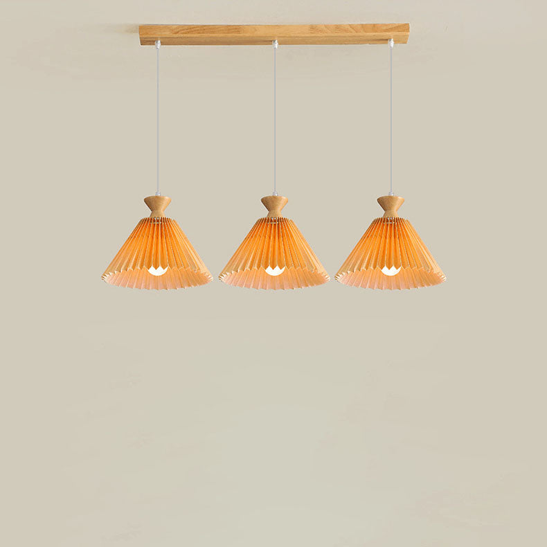 Lustre nordique à cône plissé en bois, 1/3 lumières, luminaire d&