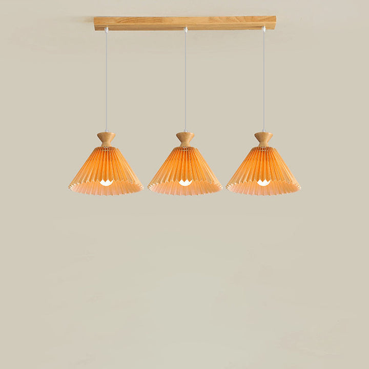 Lustre nordique à cône plissé en bois, 1/3 lumières, luminaire d&