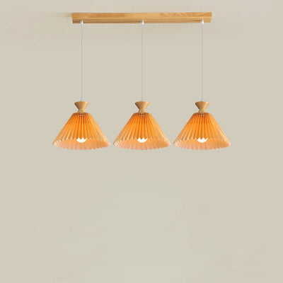 Nordic Wooden Pleated Cone 1/3 Light Island Light Chandelier