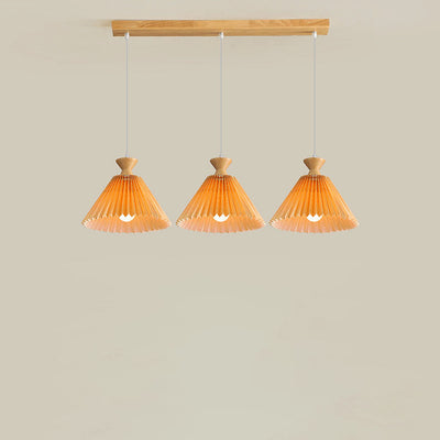 Nordic Wooden Pleated Cone 1/3 Light Island Light Chandelier