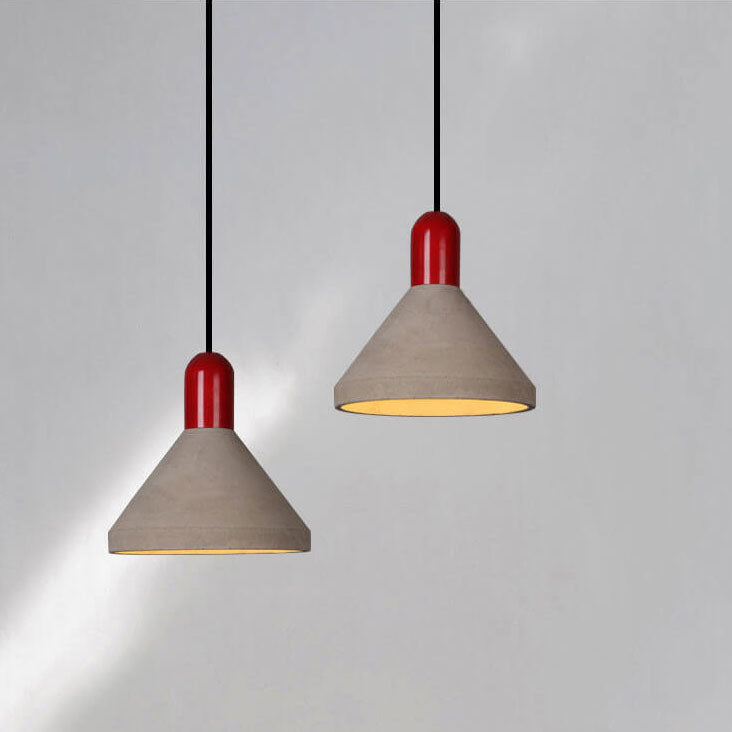 Lámpara colgante de 1 luz de cemento y madera maciza de estilo industrial 