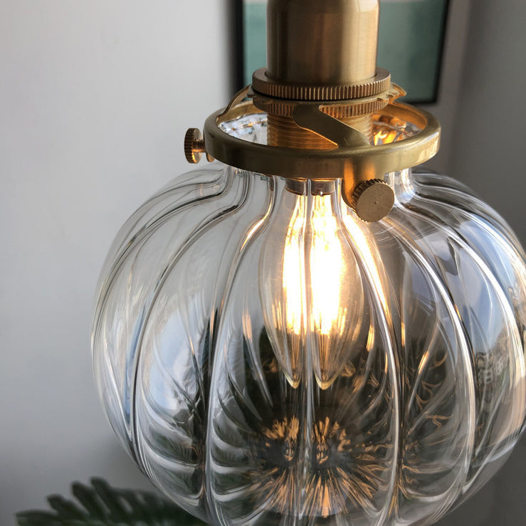 Traditionelle japanische ovale Pendelleuchte aus Messing und Glas mit 1 Licht für Schlafzimmer 
