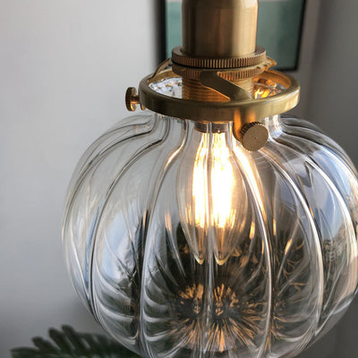 Traditional Japanese Oval Brass Glass 1-Light Pendant Light For Bedroom