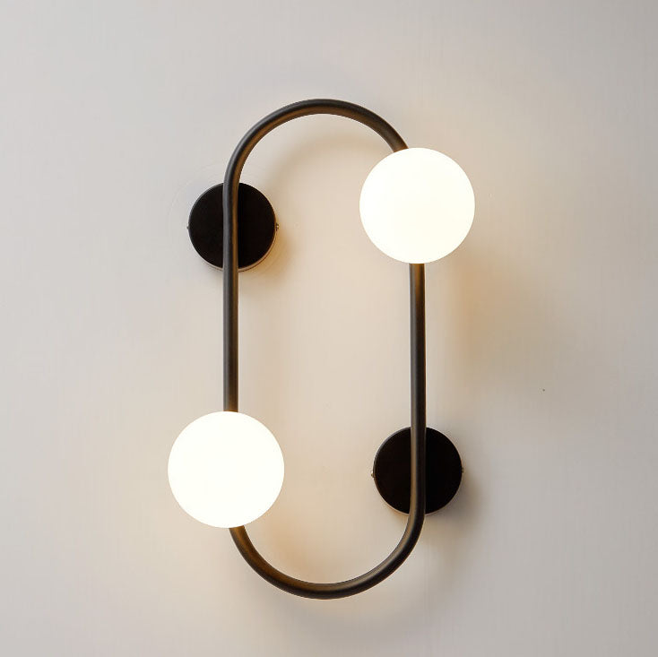 Aplique de pared contemporáneo nórdico de hierro con bola de cristal y aro ovalado de 2 luces para sala de estar 