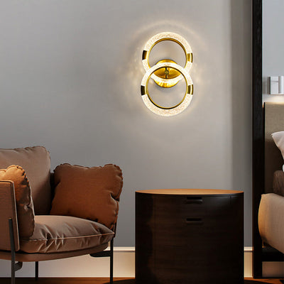 Contemporary Luxury Golden Finish Ring Crystal Embellishment LED Wall Sconce Lamp For Bedroom