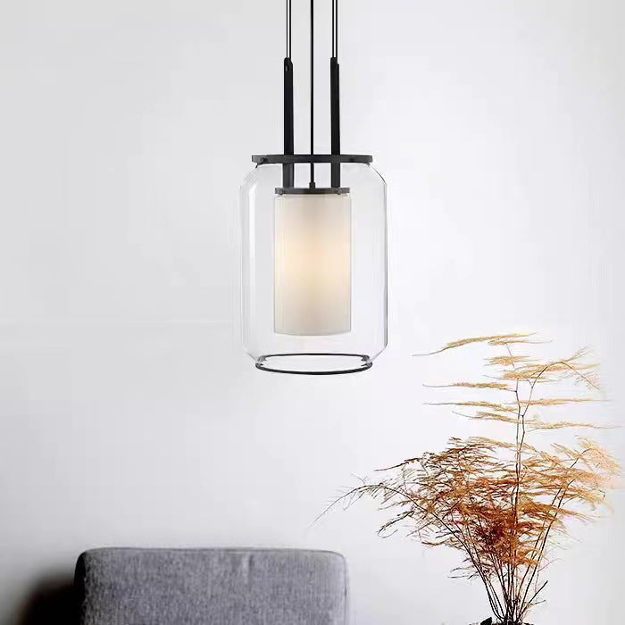 Moderner minimalistischer Glas-Eisen-Zylinder-Hänge­leuchte mit 1 Flamme für Wohnzimmer &amp; Schlafzimmer 