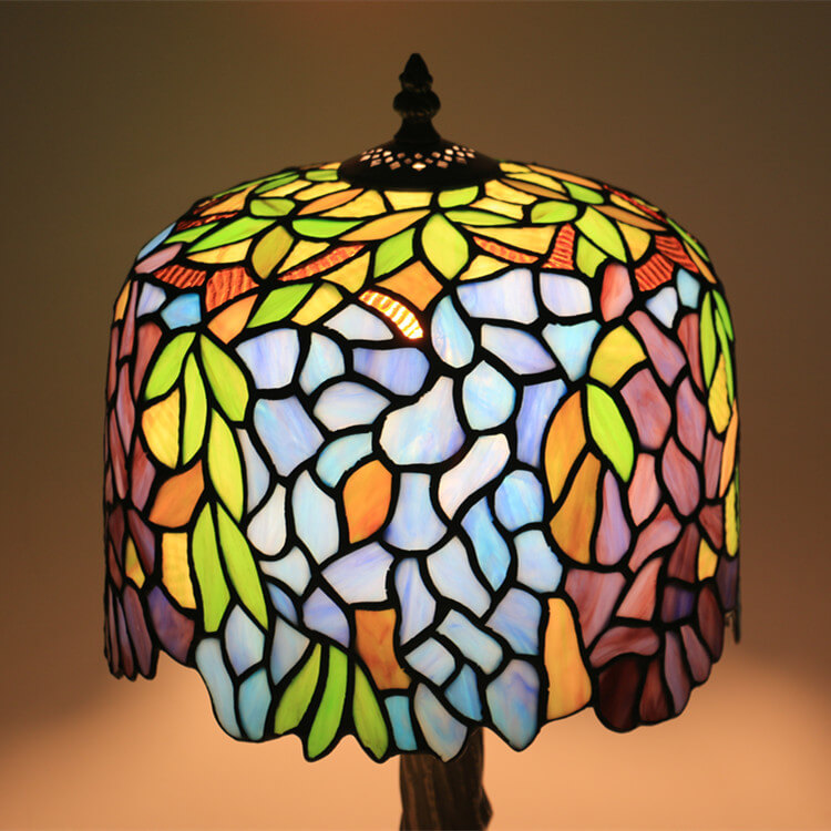 Abat-jour cylindrique en verre coloré Tiffany Fleur 1 lumière pour lampe de table 