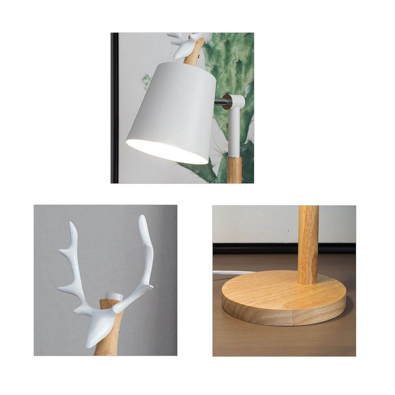 Lampe de table 1 lumière en bois et fer au design créatif nordique avec motif de renne 