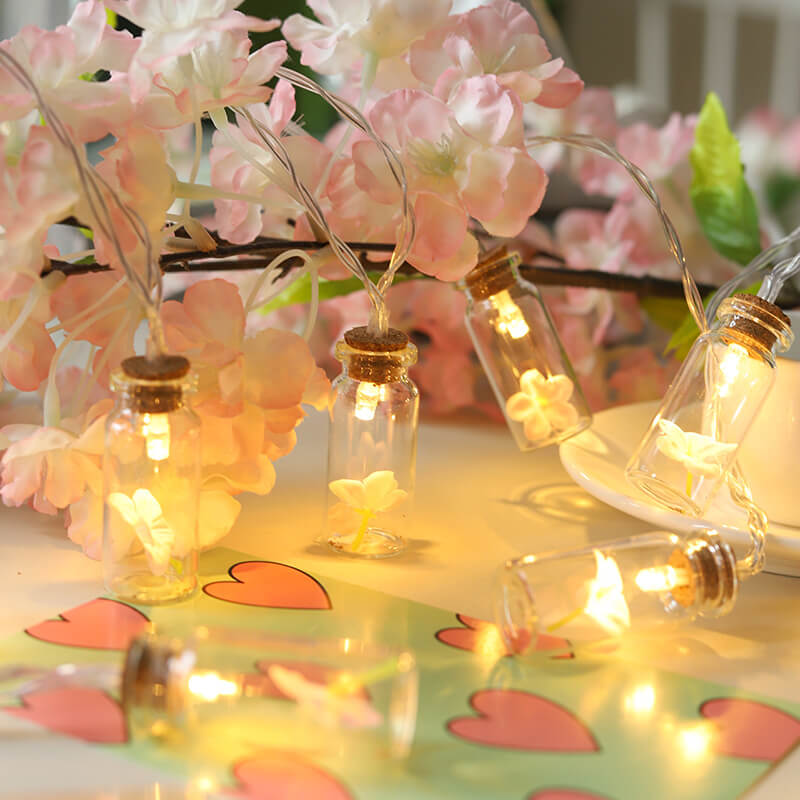 Lumière de chaîne décorative à LED de Noël avec bouteille à souhaits, arbre, neige et boîtier à piles 