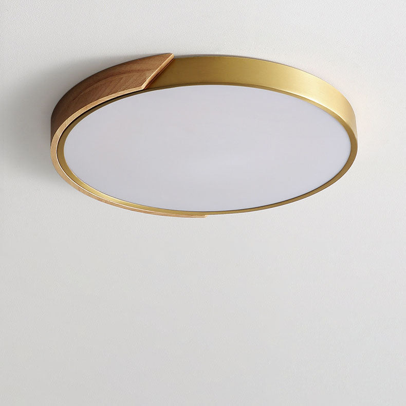 Iluminación empotrada LED redonda moderna de lujo ligero de cobre y madera 